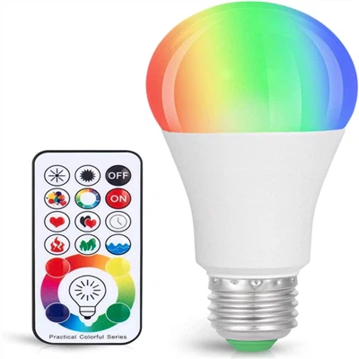 لمبة إضاءة متغيرة اللون، 820 لومن قابلة لتعديل الضوء E26 10W RGB
